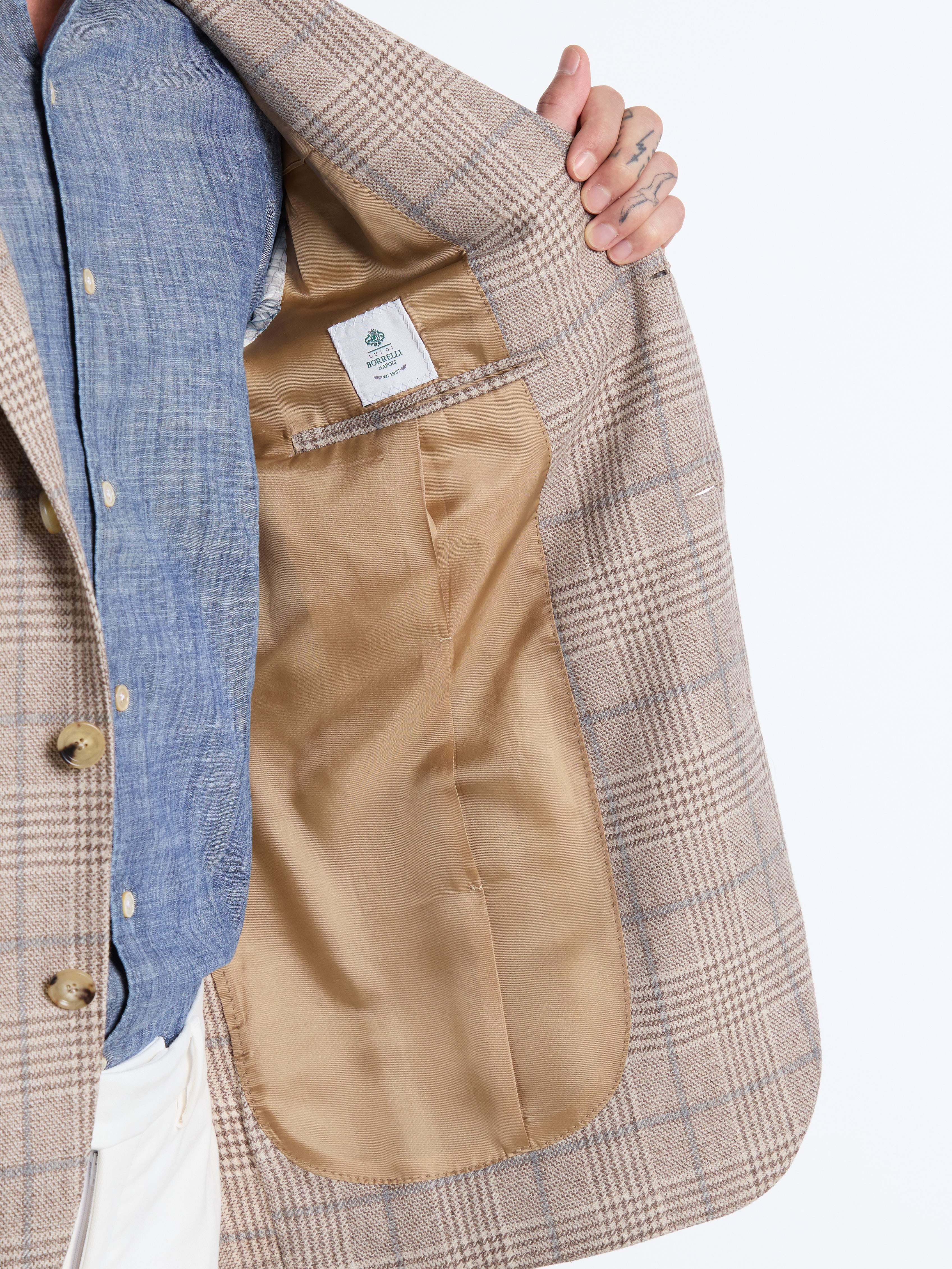 SINGLE-BREASTED WOOL/CASHMERE CHECKED JACKET - BEIGE - LUIGI